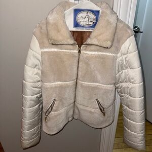 Women’s Cream / white Faux-Shearling Puffer Jacket - Sisley